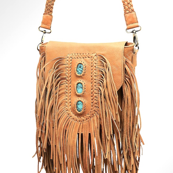 American Darling Handbags - AMERICAN DARLING conceal carry BAG Leather Fringe Turquoise boho western EUC